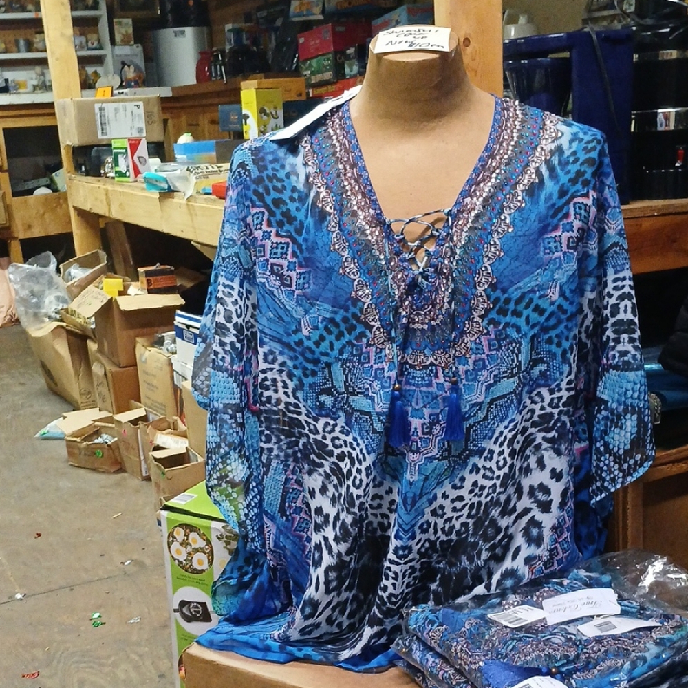 Vibrant Blue Women's Tunic with Animal Print